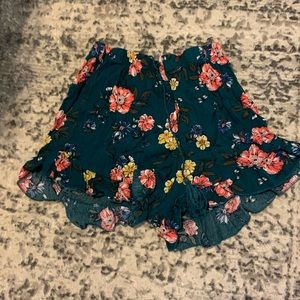 teal floral flowy shorts